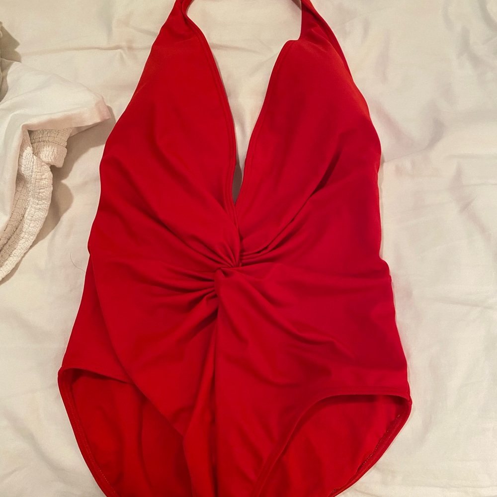 Ted Baker London Red Plunge Neck Bathing Suit